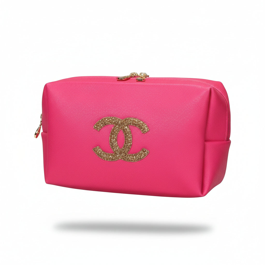 Fuchsia PU Cosmetic Bag with Bling Patch