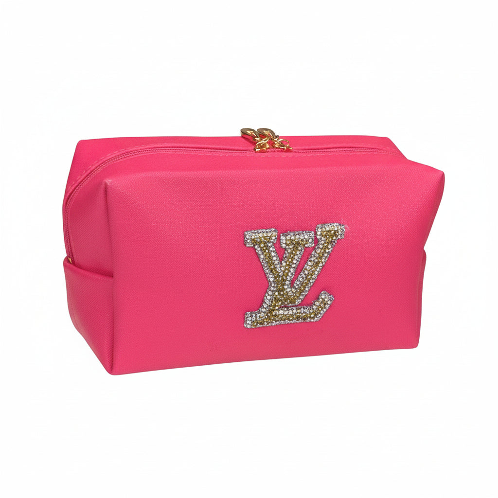 Fuchsia PU Cosmetic Bag with Bling Patch