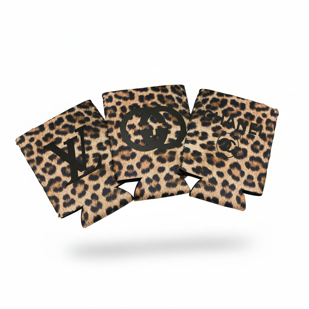 Leopard Print Koozies with Front and Back Designs