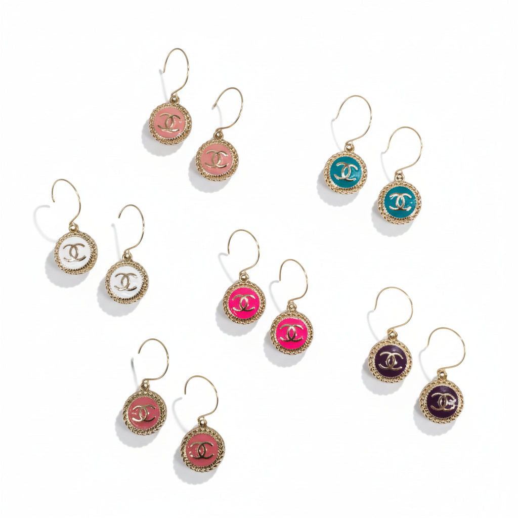Signature Button Charm Drop Earrings