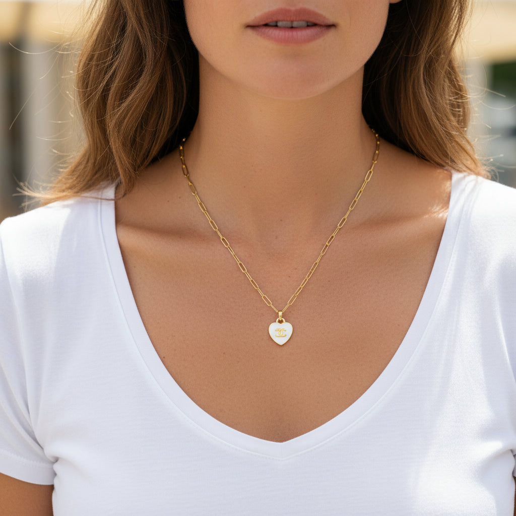 Ivory Heart Charm Link Necklace