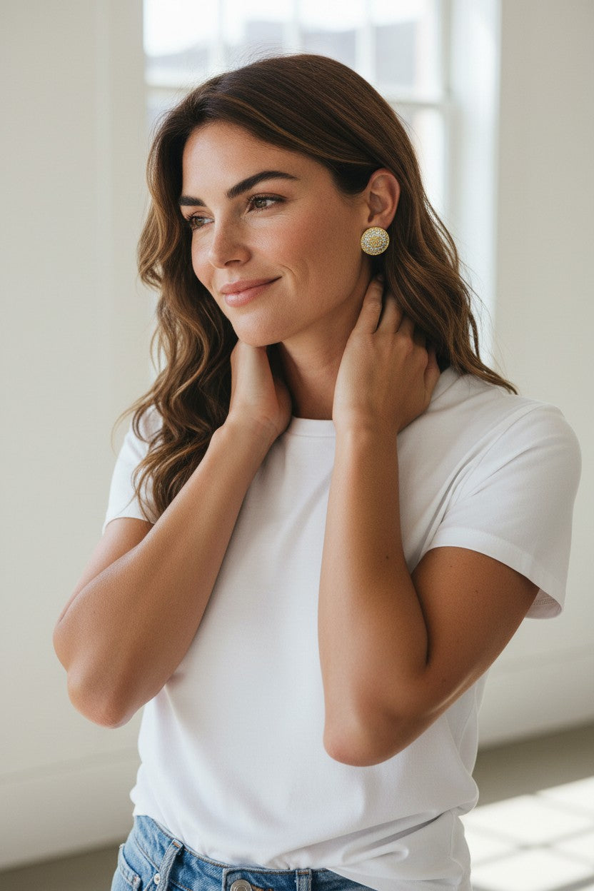 Pave Round Stud Earrings