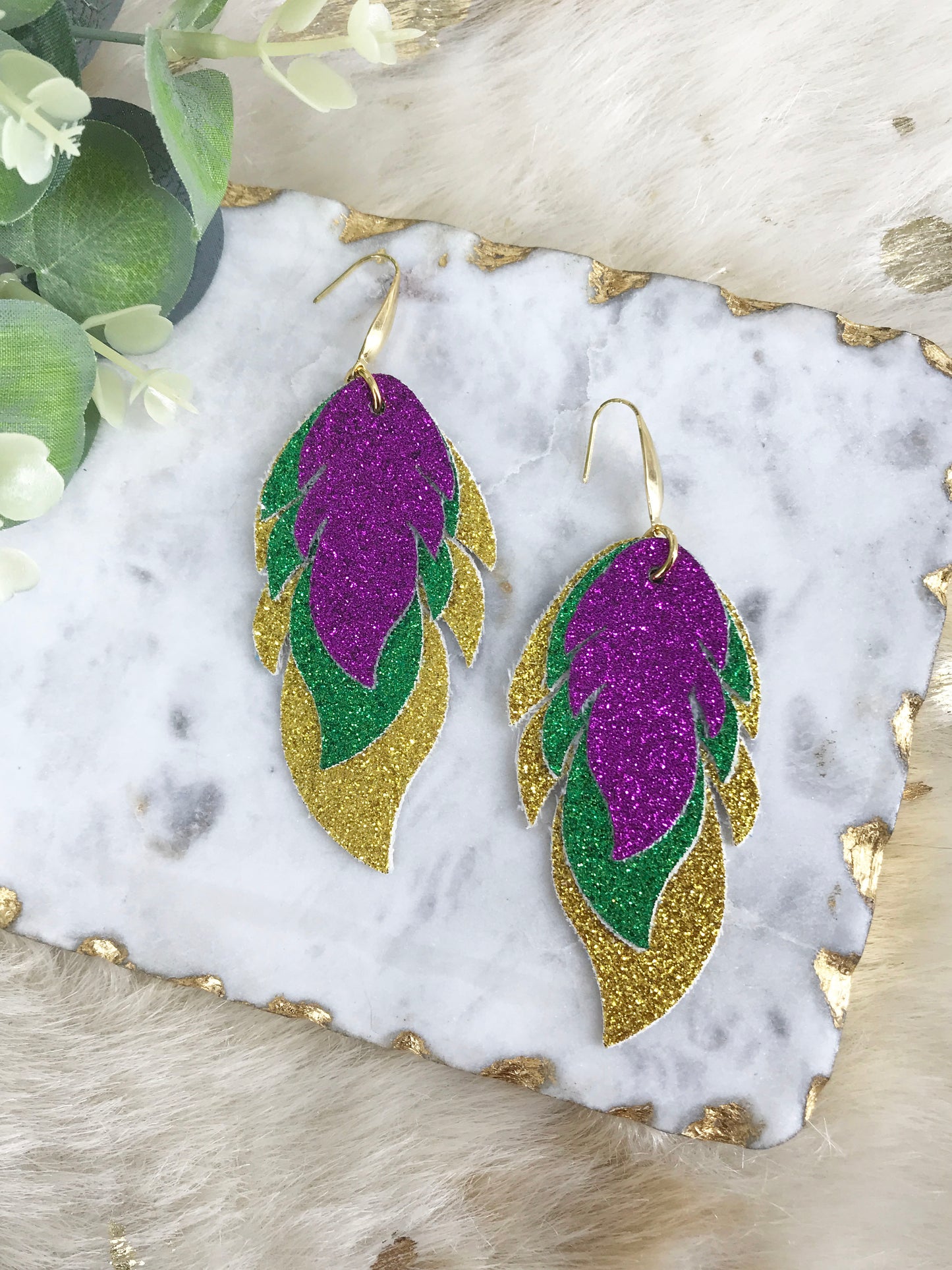 Mardi Gras Themed Fine Glitter Earrings - E19-3781