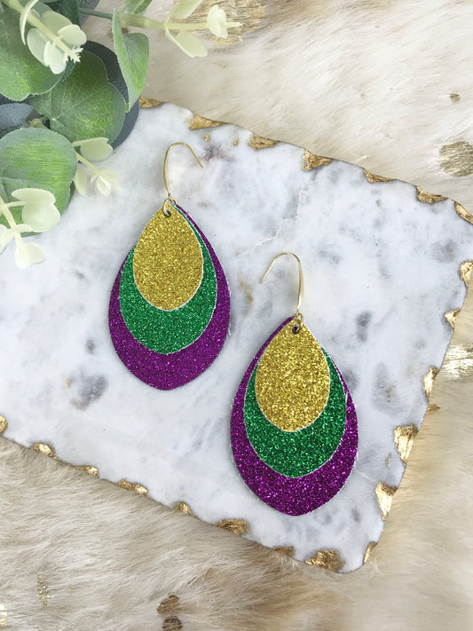 Mardi Gras Themed Fine Glitter Earrings - E19-3782